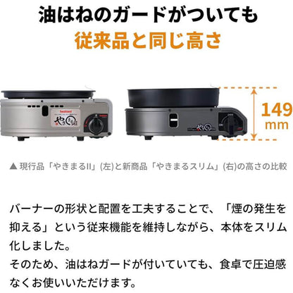 Yakimaru Slim 圓形無煙燒烤爐, 附擋油板, 日本製 CB-SLG-3